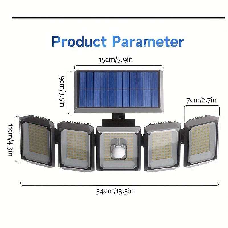 1PC Solar Wall Lamp with Remote Control, Outdoor Solar Projection Light, 5-head Solar 300LED Light, Outdoor Motion Sensor Waterproof Wide-angle Lighting Wall Lamp, Garden Courtyard Street Lamp3