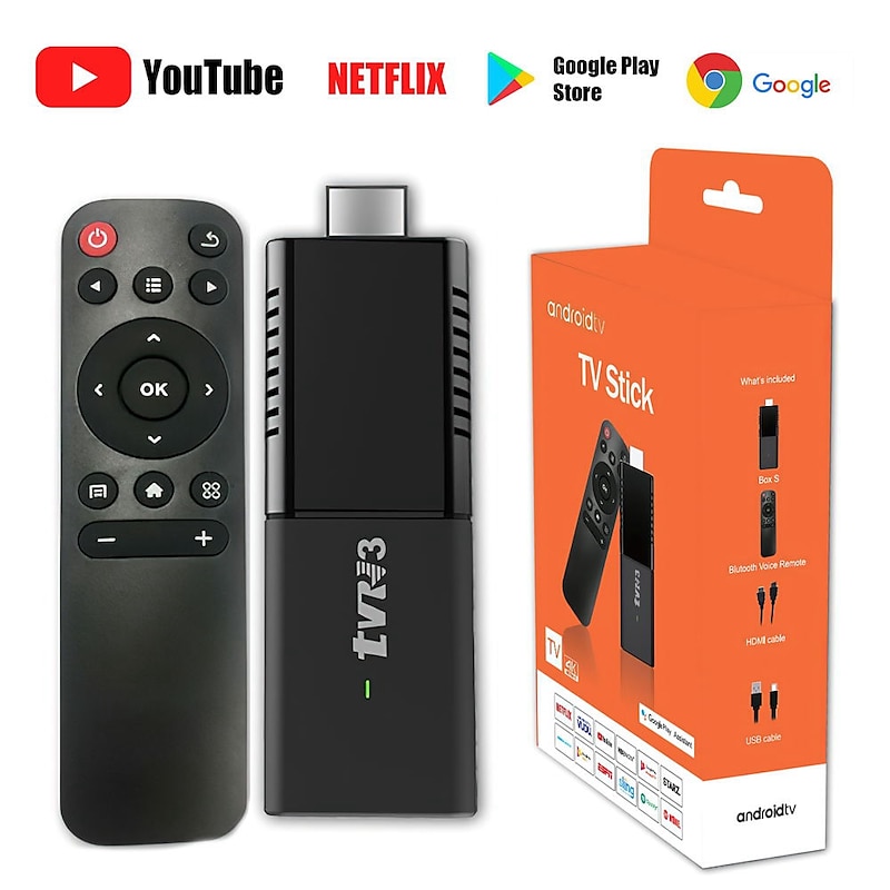 Global Version TVR3 H313 TV Stick 1080P 4K Android 10 2GB RAM 8GB ROM Wifi HDMI compatible TV Screen Projector Smart TV Dongle 2024 – GBP £28