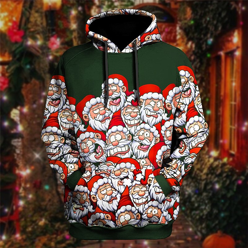 Christmas Men's Santa Claus 3D Hoodies Graphic Santa Claus Prints Daily Classic Casual 3D Pullover Brown Cotton2
