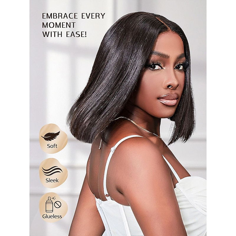 Bob Wig Human Hair Pre Cut Lace Undetectable Real 5x5 HD Lace Closure Wig Blunt Cut Bob Wig 180 Density  Wig Human Hair Pre Plucked Bleached Knots2