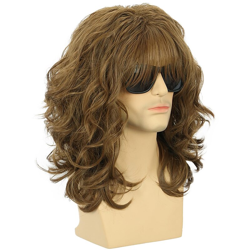 California 70s 80s Rocker Wig Men Women Long Curly Brown Carnival Costume Wig Halloween Wigs2