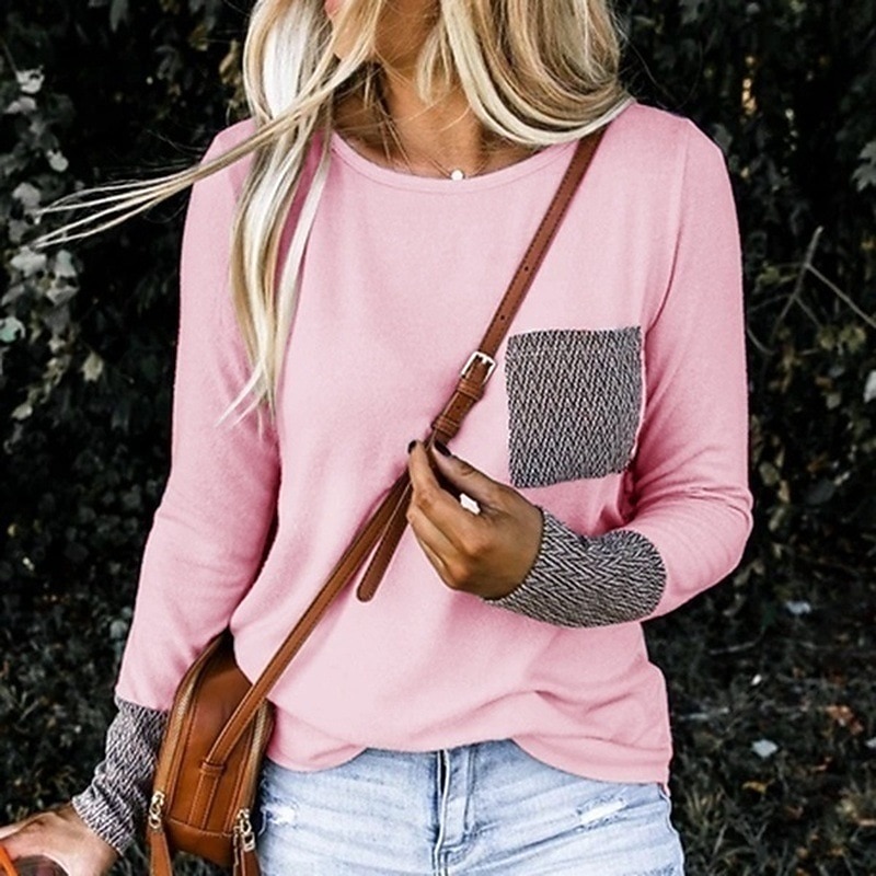 Women's T Shirt Plain Basic Long Sleeve Round Neck Regular Tops Daily Weekend Print Black Pink Blue Purple Spring & Fall2