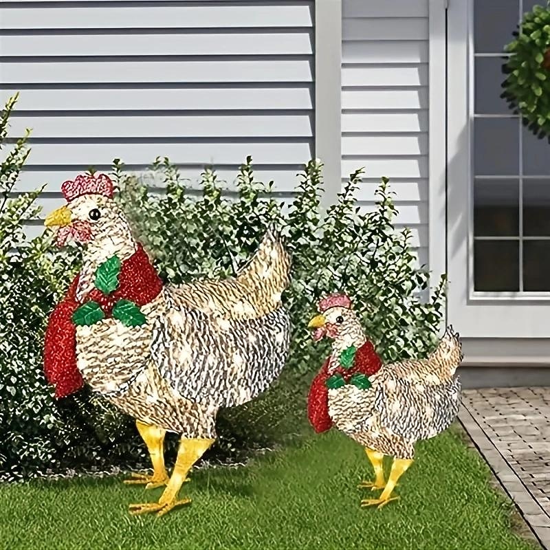 Christmas Shining Chicken Garden Garden Decoration Party Card Insertion Scarf Chicken Christmas Scarf Chicken4