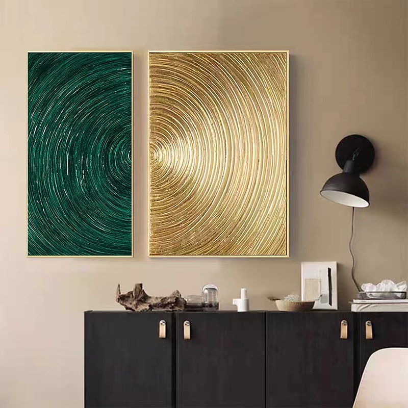 Gold Green Circles Handpainted Abstract Art 3D Textured Art Original Acrylic Painting Gold Leaf Wall Art Large Living Room Wall Decor (No Frame)3
