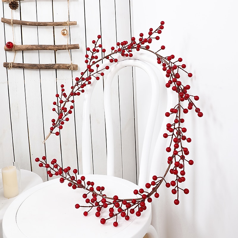 Red Berry Garland Christmas Decoration - Artificial Red Berry Garland with Bendable Stems for Holiday Fireplace Stairs Table Decorations3