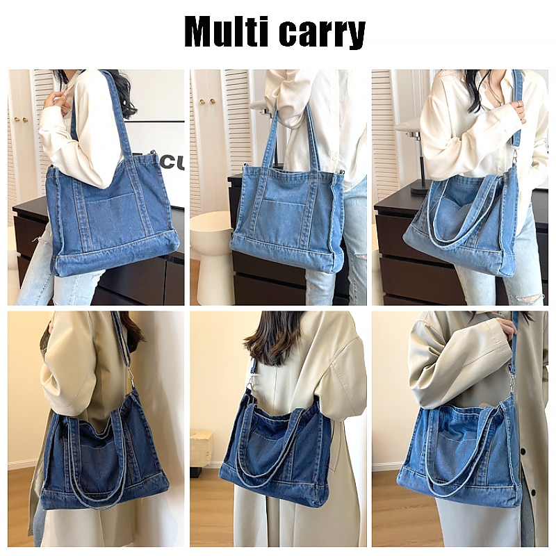 Denim Shoulder Bag for Women – Large Capacity, Multi-Carry Design, Casual Everyday Tote4