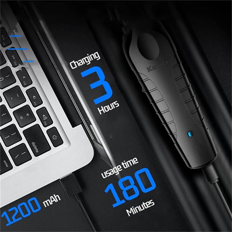 KEMEI Black Hair Clippers for Men Cordless Clippers for Hair Cutting Professional Barber Clippers USB Rechargeable Wireless Hair3