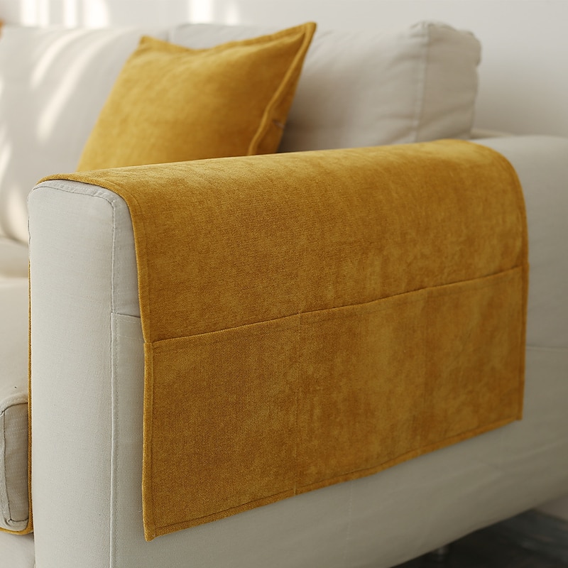Sofa Armrest Cover Solid Color Extended Non slip Storage Cover Thick Chenille Sofa Armrest Cover4