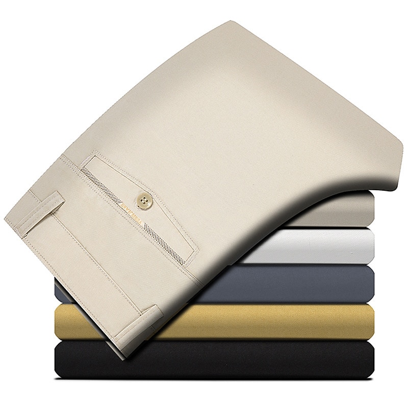 Men's Dress Pants Trousers Pocket Straight Leg Plain Wedding Office Work Cotton Blend Chic & Modern Formal Black White Micro-elastic