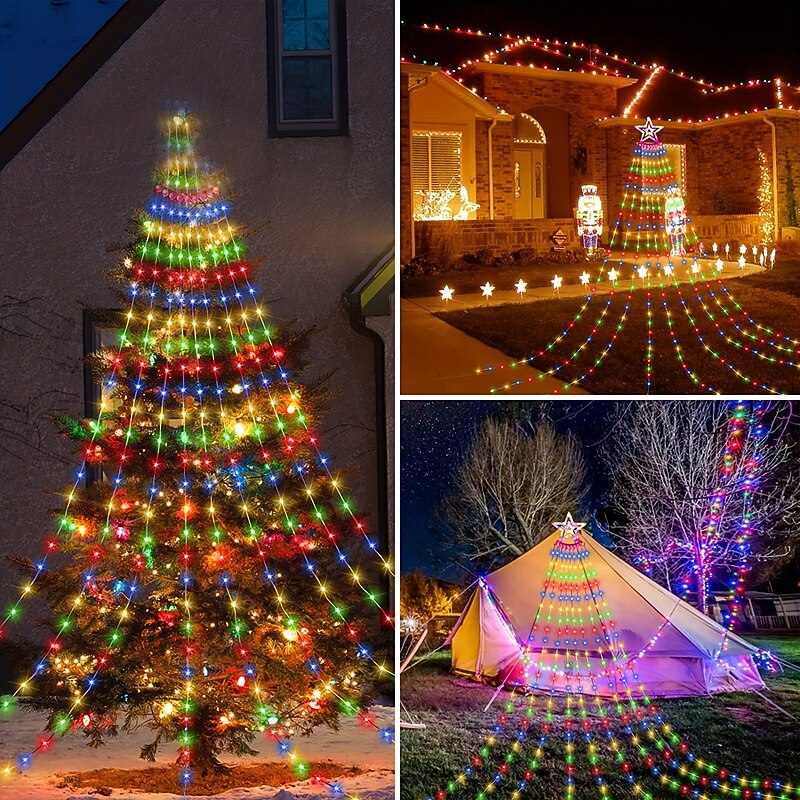 Waterfall String Light 198 Leds USB Flowing Water Light 9 Strip 2 meters 8 Lighting Modes with Remote Control Waterproof Suitable for Party Bedroom Wall Flashing Indoor Outdoor Decoration4