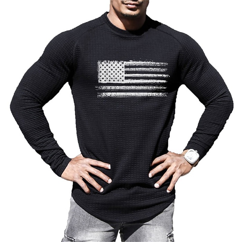 Veterans Day Men's Patriot Patriotic Veteran Graphic National Flag T shirt Waffle T Shirt Long Sleeve T shirt 3D Print Crew Neck Shirt Designer Retro Vintage Casual Sports Outdoor Holiday Going out3