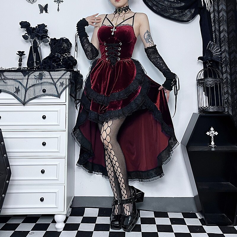 Punk & Gothic Sexy Costume Dress Cosplay Costume High Low Dresses Vampire Ghostly Bride Lace Fancy Dress Women's Fantasy Halloween Carnival Masquerade Party / Evening Club Adults' Dress2