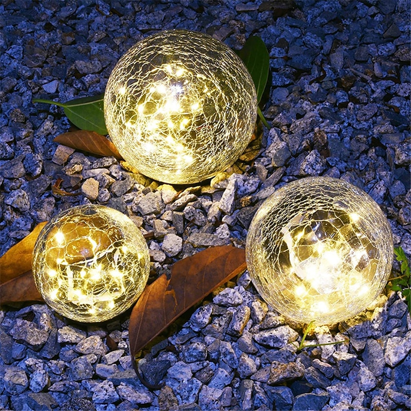 2/1 Pcs 12CM Diameter Solar Garden Light Cracked Glass Ball Lamps Outdoor Solar Courtyard Lights Waterproof Solar Lamp Balcony Yard Villa Street Decor4