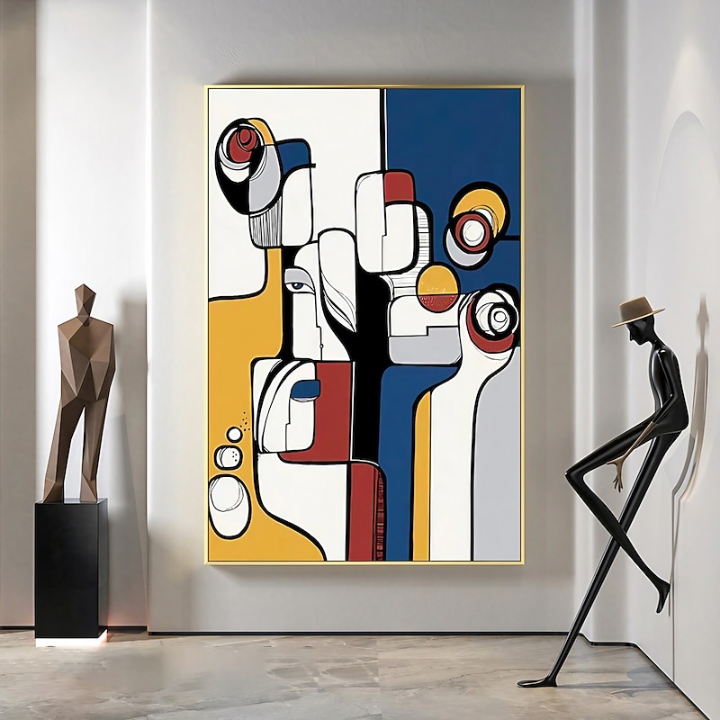 Handmade Oil Painting Canvas Wall Art Modern Decoration Picasso Style bstract Color Block Figure for Home Living Room Decor Rolled Frameless Unstretched Painting