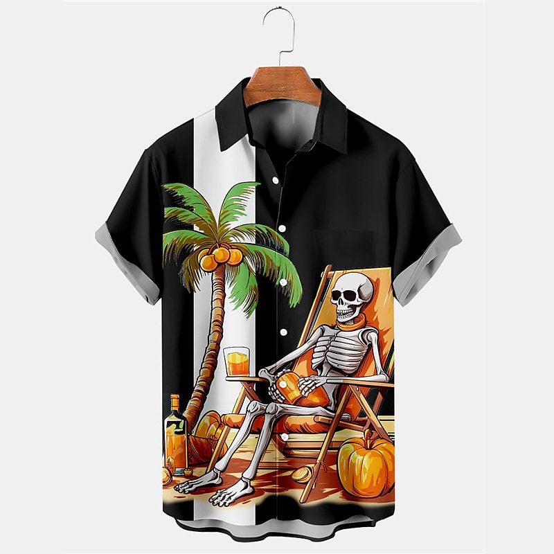 Men's Skull Tree Halloween Costumes Shirt Summer Hawaiian Shirt Short Sleeves Fashion Designer Casual Outdoor Halloween Street Summer Spring Turndown Print Black Purple Orange Gray3