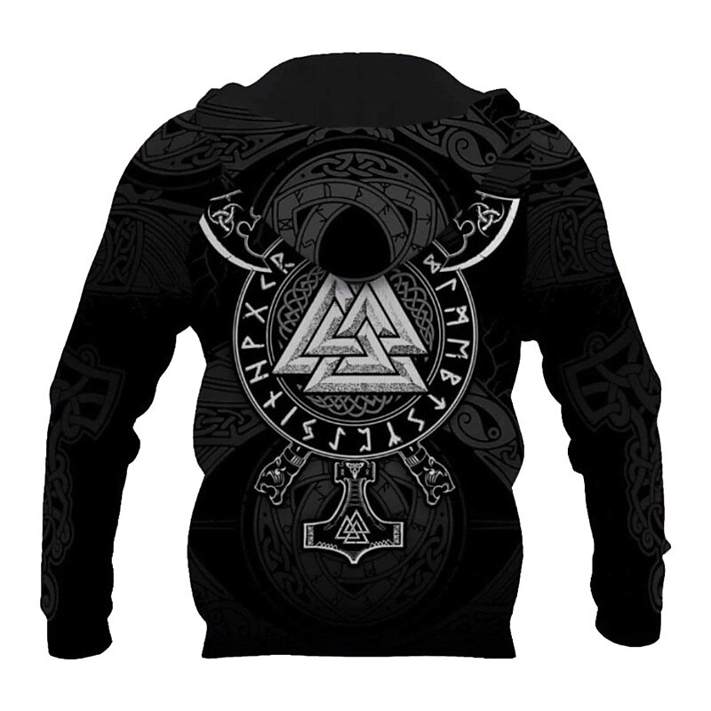 Men's Viking Warrior Graphic Prints Viking Hoodie Hoodies Sweatshirt Daily Classic Long Sleeve Hooded Holiday Going out Streetwear Black Red Print Spring &  Fall Designer2
