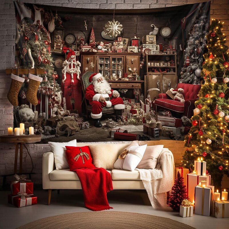 Christmas Decorations Santa Claus Hanging Tapestry Wall Art Xmas Large Tapestry Mural Decor Photograph Backdrop Blanket Curtain Home Bedroom Living Room Decoration4