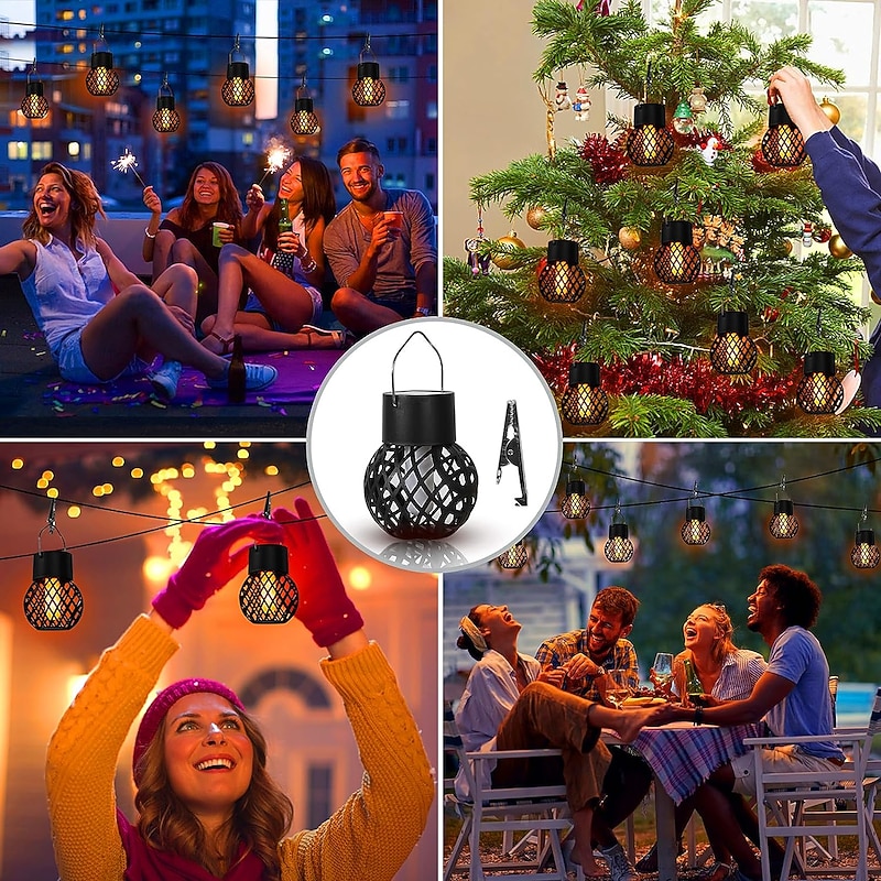 Solar Flame Light Outdoor Waterproof Garden Hanging Lights Christmas Party New Year Wedding Courtyard Yard Balcony Fence Holiday Landscape Decoration Lantern 1/2/4/8pcs4