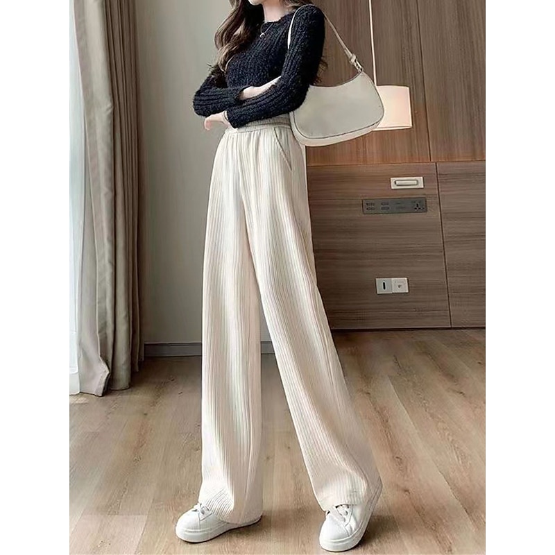 Women's Fleece Pants Wide Leg Pants Trousers Fashion Streetwear Casual Full Length High Waist Solid Color Pocket Elastic Waist Baggy Thermal Warm Soft Comfortable Micro-elastic Outdoor Street Daily3