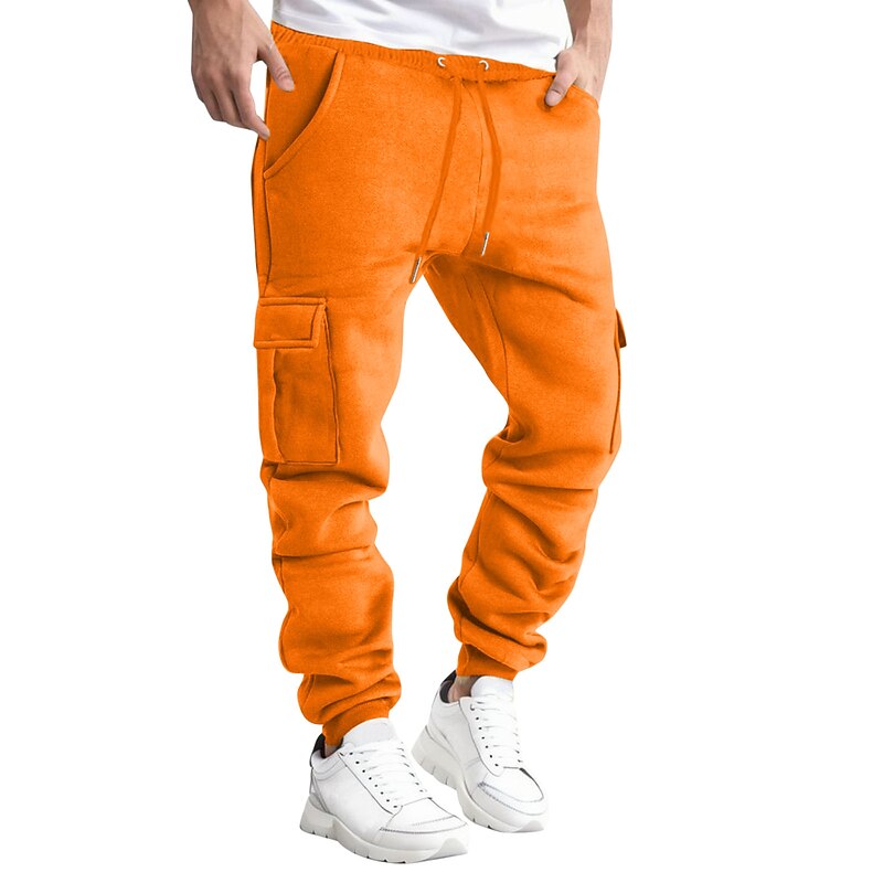 Men's Sweatpants Joggers Trousers Cargo Sweatpants Drawstring Elastic Waist Multi Pocket Plain Comfort Breathable Casual Daily Holiday Sports Fashion Black White4