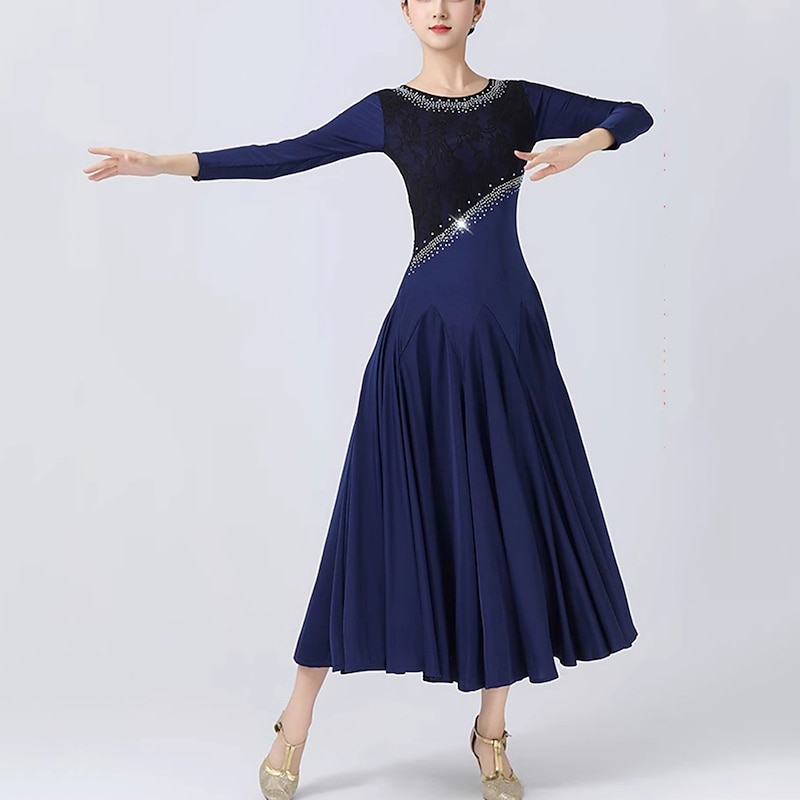 Ballroom Dance Dress Lace Pleats Splicing Women's Performance Party 3/4 Length Sleeve Spandex3