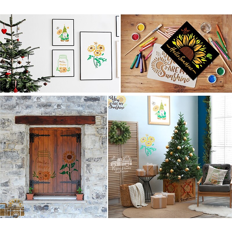 9pcs Sunflowers Painting Stencils Reusable Stencils Wall Stencils DIY Craft Stencils (Flower Theme)3