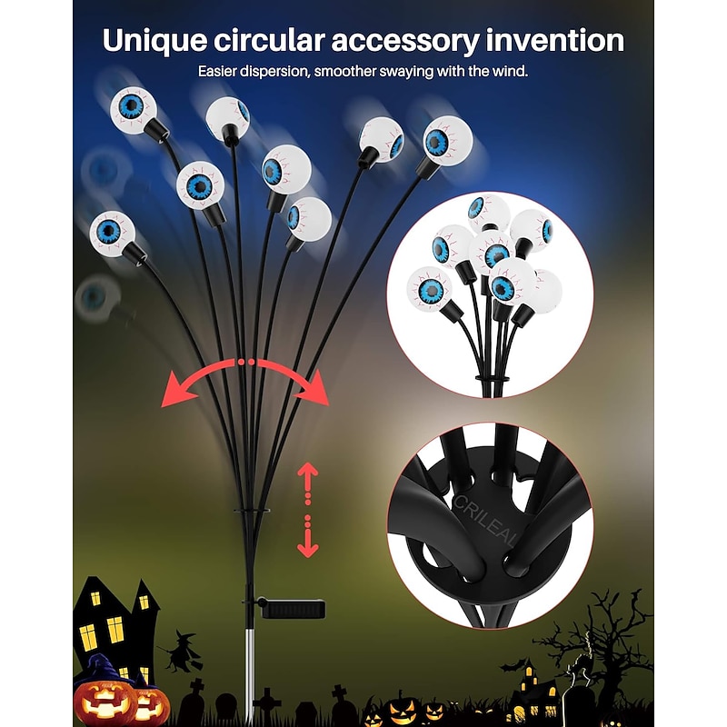 Halloween Decorations Outdoor Solar Powered Eyeball Lights, 1 Pack 8/10Led Halloween Decor Pathway Lights Outdoor Waterproof LED Stake Lights for Halloween Garden Yard Festive Decor and Spooky Light3