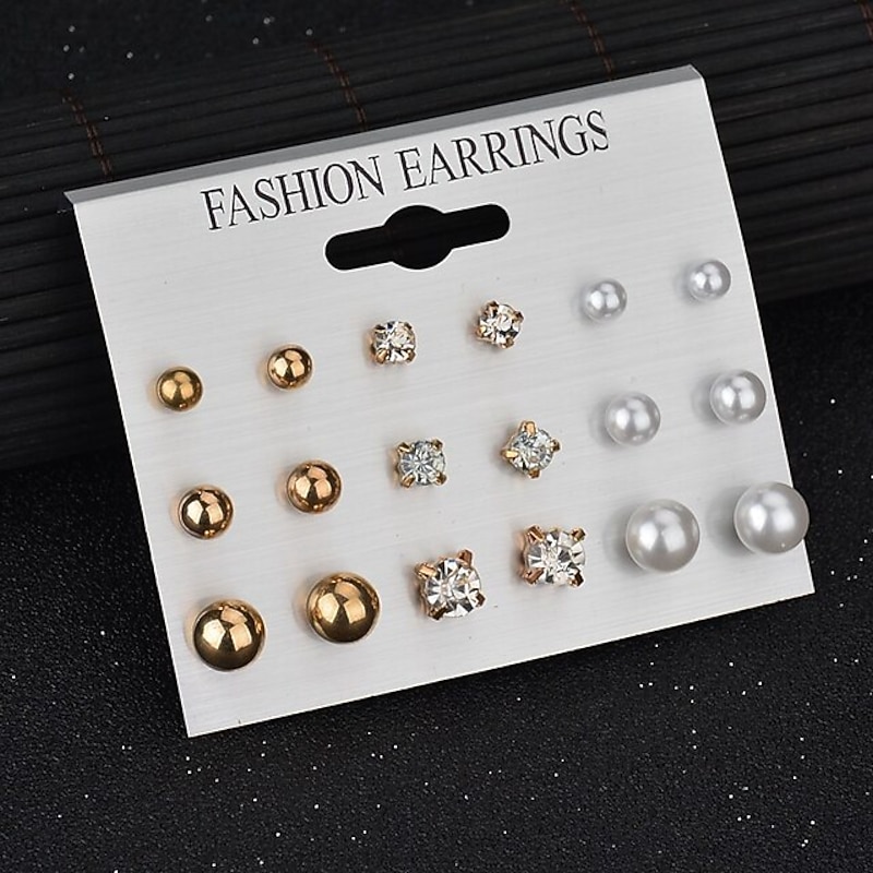 9 Pairs Stud Earrings For Women's Party Evening Prom Date Alloy Classic Fashion3