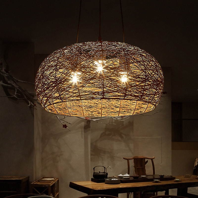 Bamboo Chandelier Retro Rattan E26/E27 Chandelier Ceiling Lighting is Applicable to Living Room Bedroom Restaurant Cafe Bar Restaurant Club 110-240V