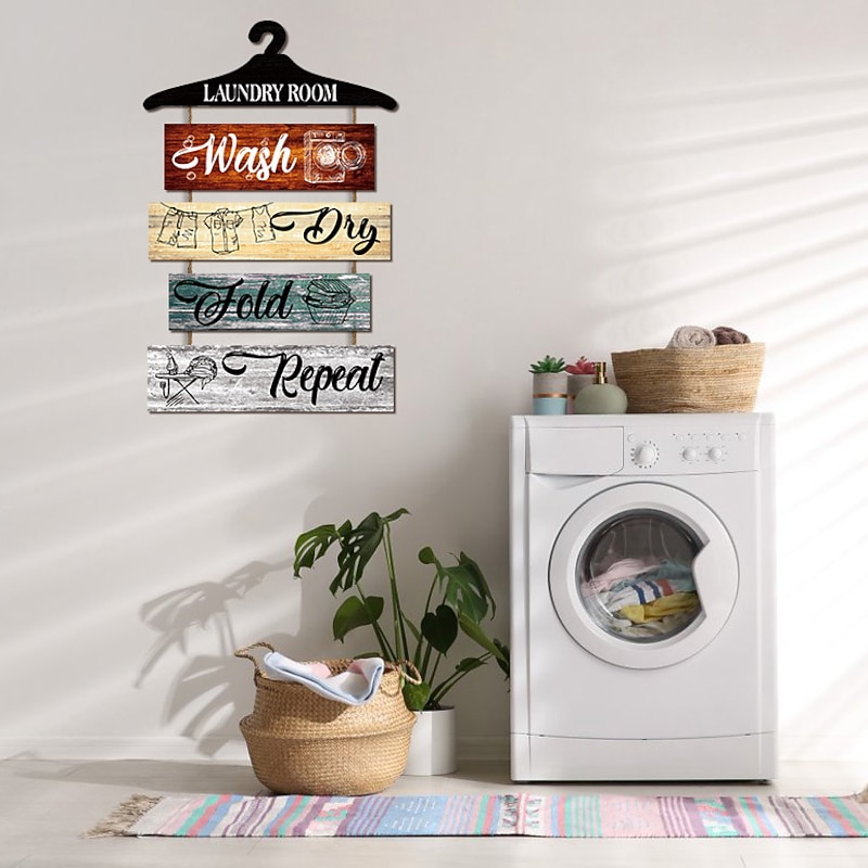 1pc Laundry Wood Wall Sign, Wooden Plaque Sign Wall Decor Accessories, For Laundry Shop Cafe Room Decor Household Items3