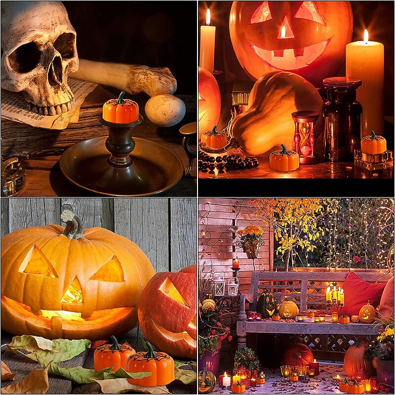12pcs Mini Pumpkin Candles Flameless Candle Lights Thanksgiving Pumpkin Tea Lights LED Tea Light Pumpkin Candles Battery Operated Autumn Halloween Thanksgiving Home Decoration2