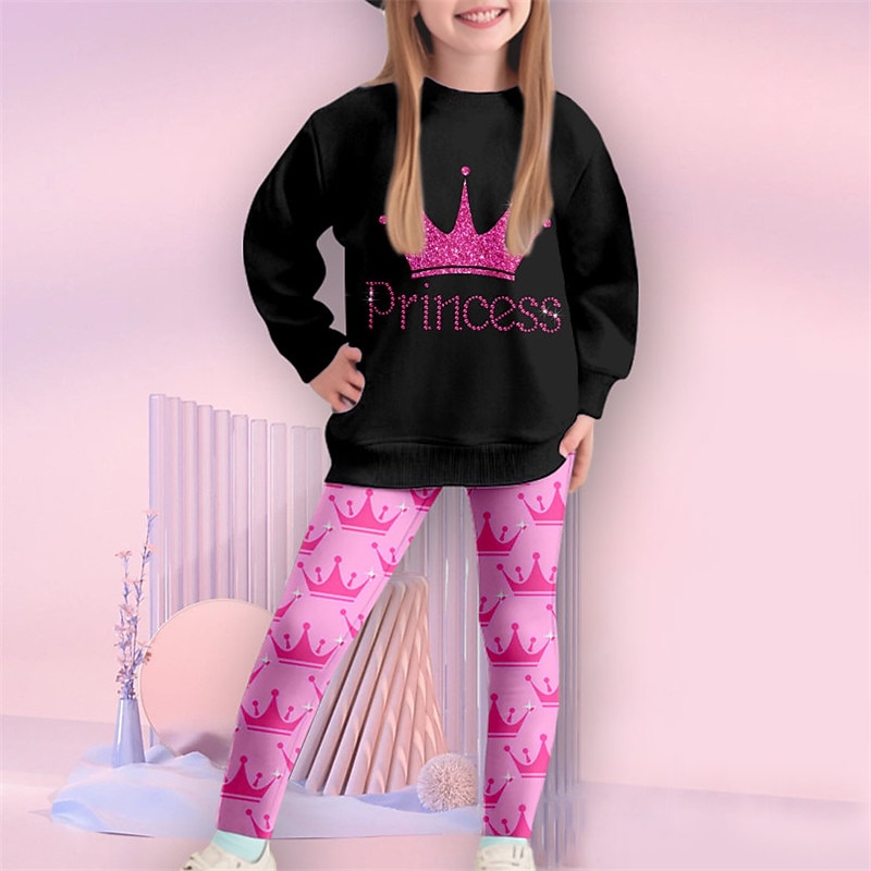 Girls' 3D Letter Sweatshirt & Legging Set Set Long Sleeve 3D Print Fall Winter Active Fashion Daily Kids 4-12 Years Crew Neck Outdoor Vacation Date Regular Fit2