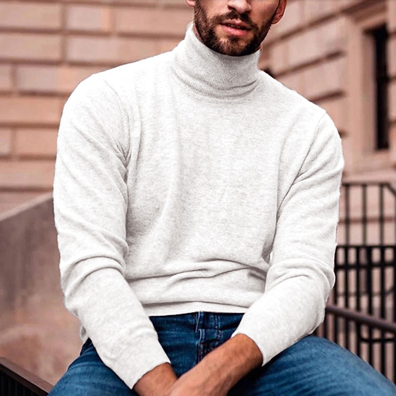 Men's Turtleneck Sweater Pullover Sweater Jumper Mens Turtle Neck Jumper Ribbed Knit Regular Knit Plain Turtleneck Modern Contemporary Slim Fit Work Daily Wear Clothing Apparel Fall & Winter Wine