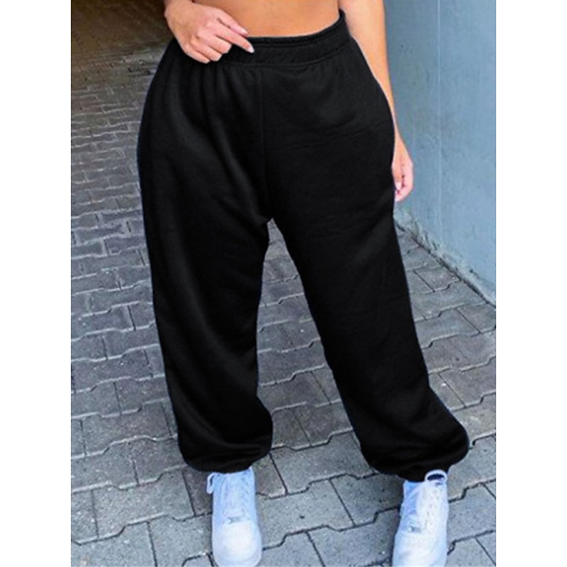 Women's Sweatpants Joggers Fashion Streetwear Casual Full Length High Waist Solid Color Pocket Elastic Waist Comfort Breathability Soft Micro-elastic Vacation Street Sport Black thin section Gray4