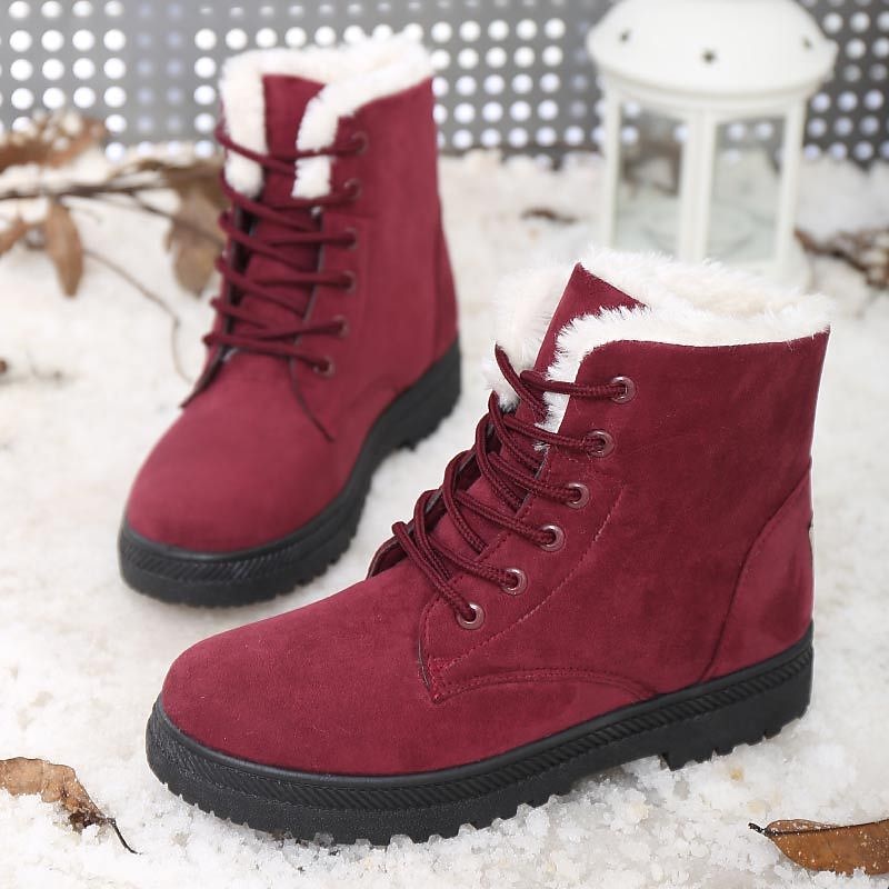 Women's Lace-Up Ankle Winter Boots with Faux Fur Lining and Non-Slip Sole, Warm Suede Snow Boots for Outdoor Cold Weather3