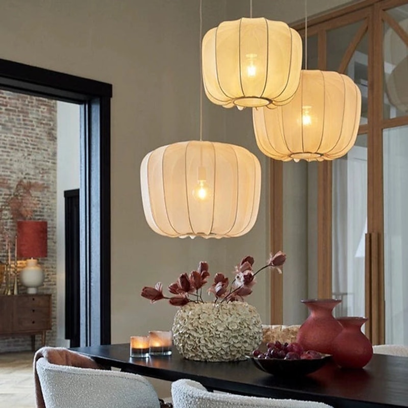 LED Pendant Light Wabi-sabi Fabric Black White Unique Metal Modern Cord Adjustable Pendant Lamps Kitchen Island Lighting for Dining Room Bedroom Hallway Living Room110-240V3