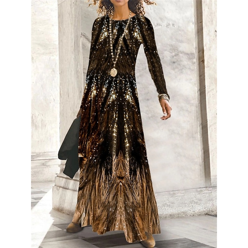 Women's Print Print Crew Neck Long Dress Maxi Dress Elegant Classic Daily Vacation Long Sleeve Fall Winter2