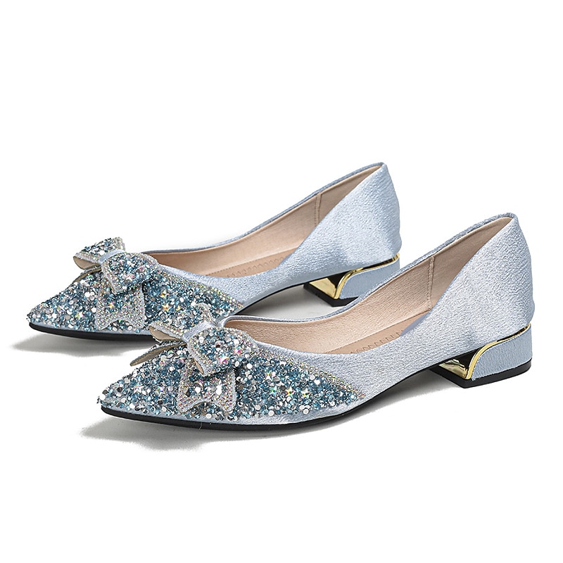 Women's Glitter Flats with Bow Detail - Elegant Rhinestone Embellished Low-Heel Shoes for Party and Formal Occasions3