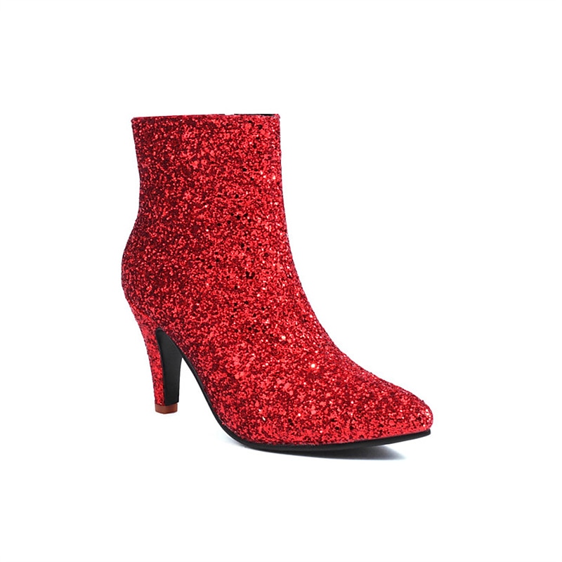 Women's Red Glitter Ankle Boots – Sparkly High Heel Pointed Toe Party Boots for Evening & Special Events4