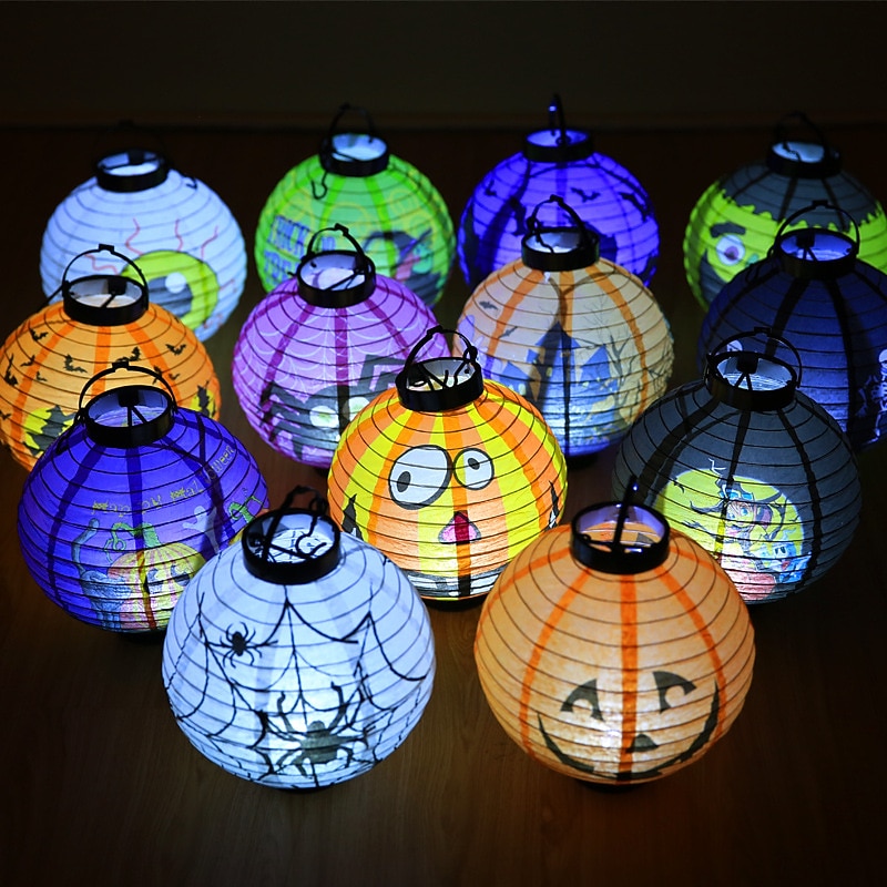 Halloween Paper Lantern Pumpkin Bat Spider Skeleton Castle LED Lantern Light for Indoor Outdoor Halloween Party Decor2