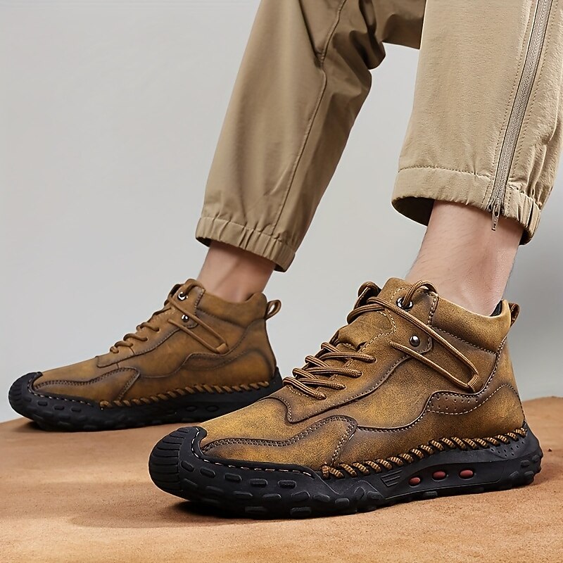 Men's High-Top Leather Hiking Boots - Waterproof and Breathable Outdoor Ankle Boots with Anti-Slip Rubber Sole, Cushioned Insole, and Reinforced Stitching for Hiking, Camping, and Work2