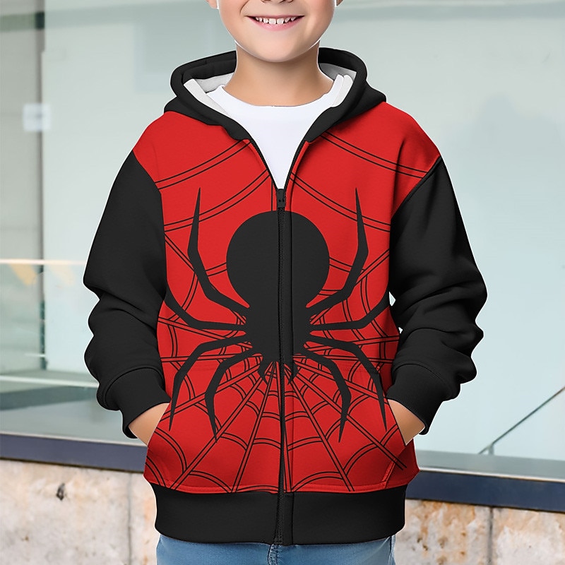 Boys 3D Spider Hoodie Coat Outerwear Long Sleeve 3D Print Fall Winter Fashion Streetwear Cool Kids 3-12 Years Outdoor Casual Daily Regular Fit2