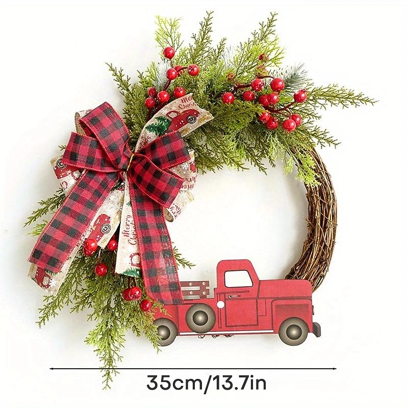 Christmas Wreath Outdoor for Front Door Winter Wreath Window Wall Decoration Red Truck Decoration, Large Door Front Wreath, Door Hanging, Christmas Decorations, Home Decoration Wreath2