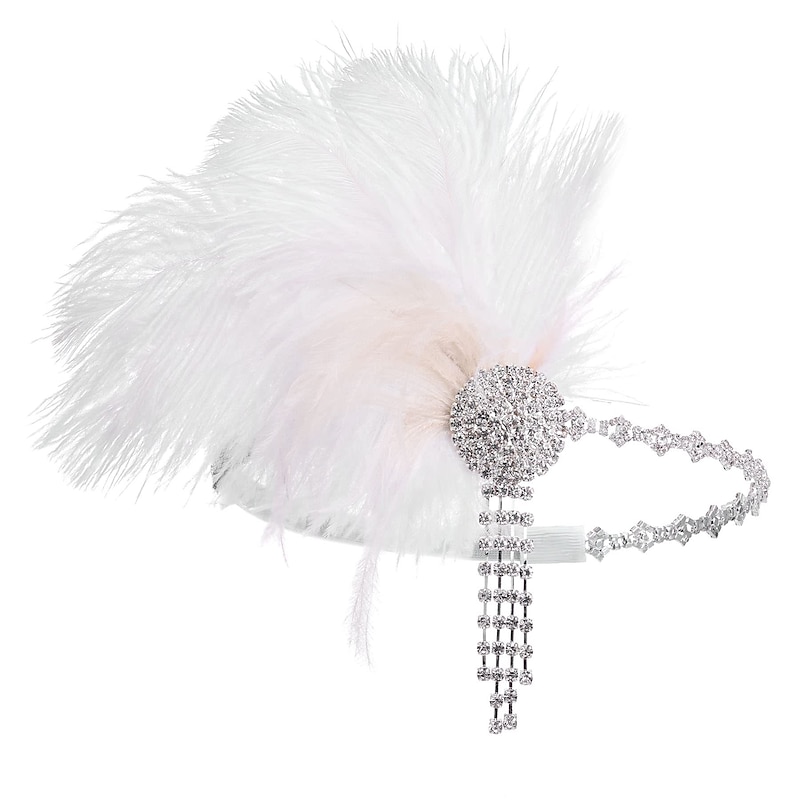 feather Art Deco 1920's Flapper Great Gatsby Inspired Leaf Medallion Pearl Headpiece Headband2