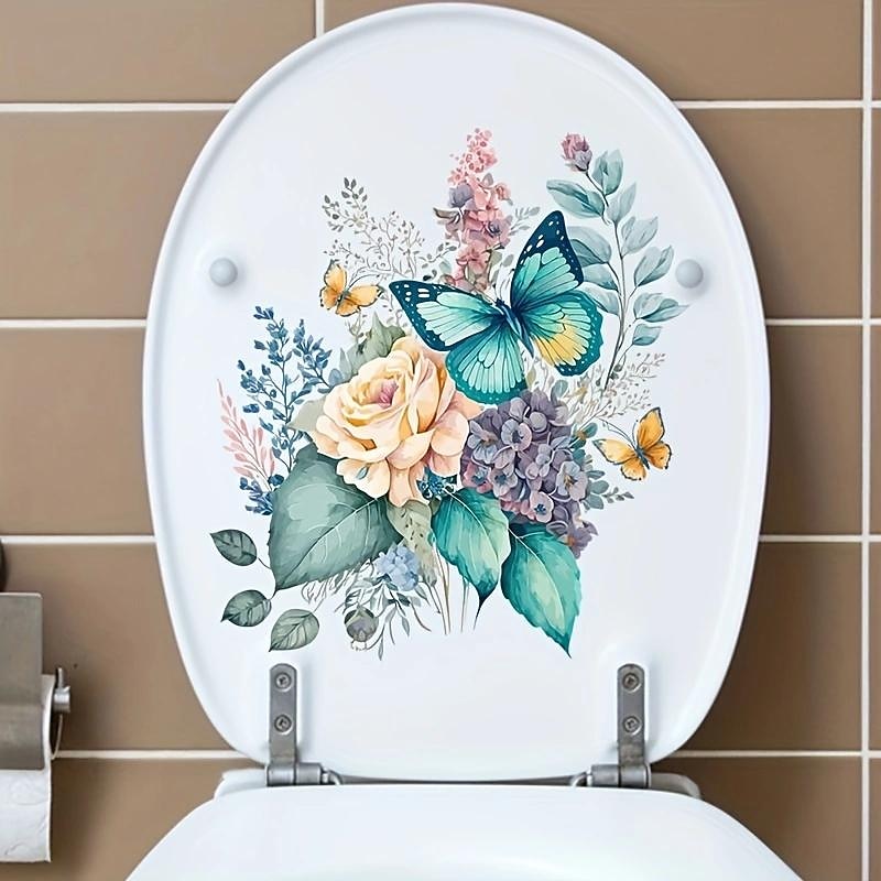 Funny Flower Butterfly Toilet Lid Decal - Waterproof Self-Adhesive Bathroom Decor Sticker Room Decor, Home Decor2