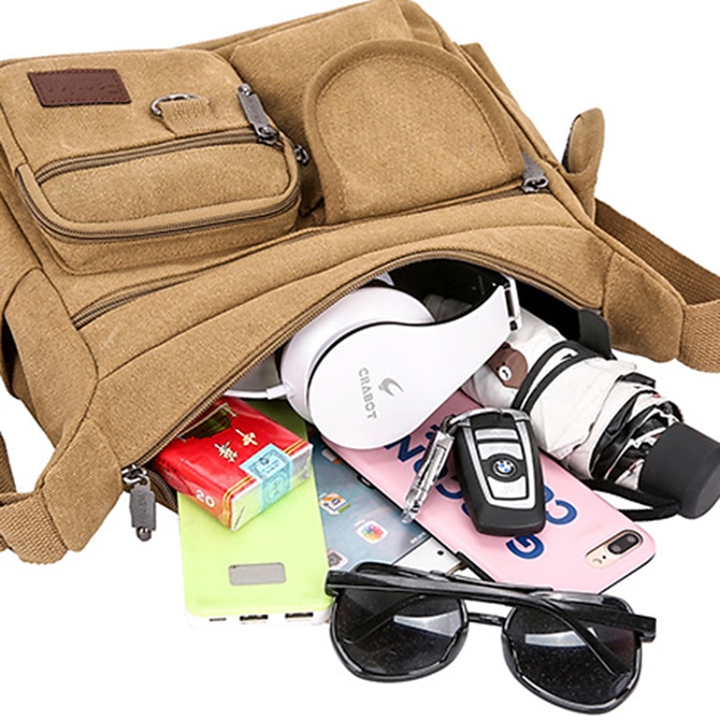 Men's Crossbody Bag Shoulder Bag Hobo Bag Canvas Outdoor Daily Holiday Zipper Large Capacity Foldable Lightweight Solid Color Large black Large green Large blue4