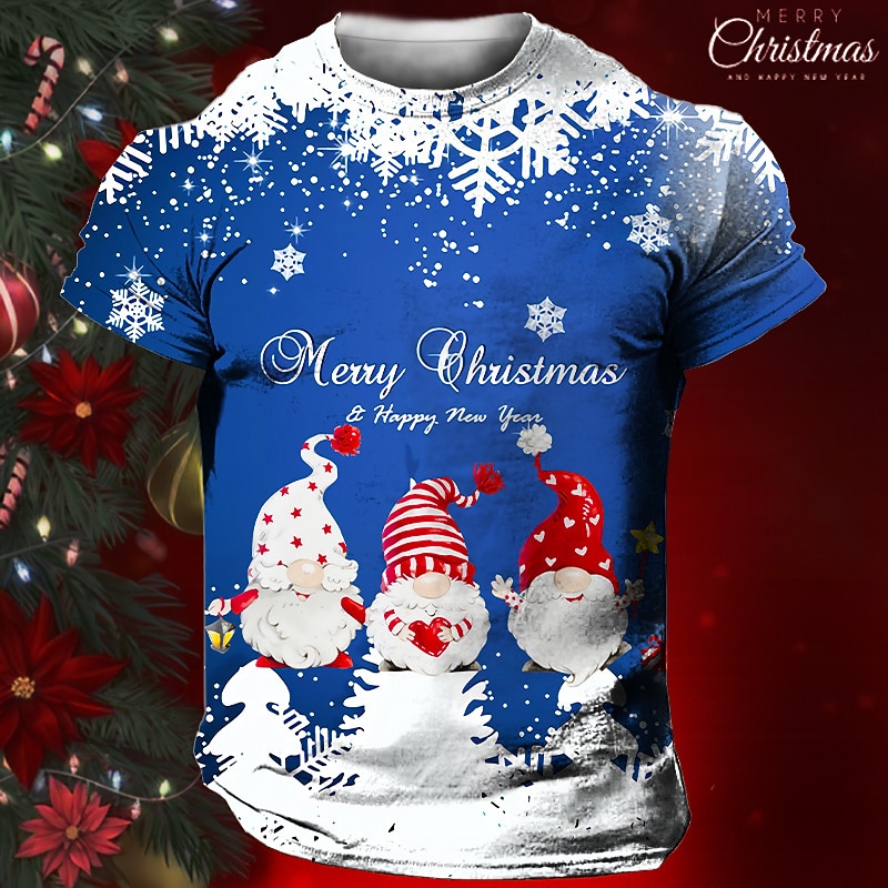 Christmas Men's Santa Claus 3D T-shirts Graphic Santa Claus Daily Designer Retro Vintage 3D Print Tee Sports Outdoor Holiday Going out Light Blue Black / White Black Short Sleeve Crew Neck Spring4