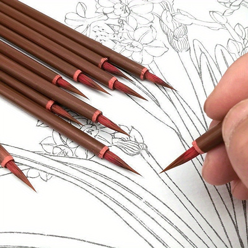 1pc Small Red Hair Hook Line Brush, Chinese Painting Thin Golden Body Calligraphy Student Small Lettering Pen, Leaf Band Sketching Edge Hook Line Pen