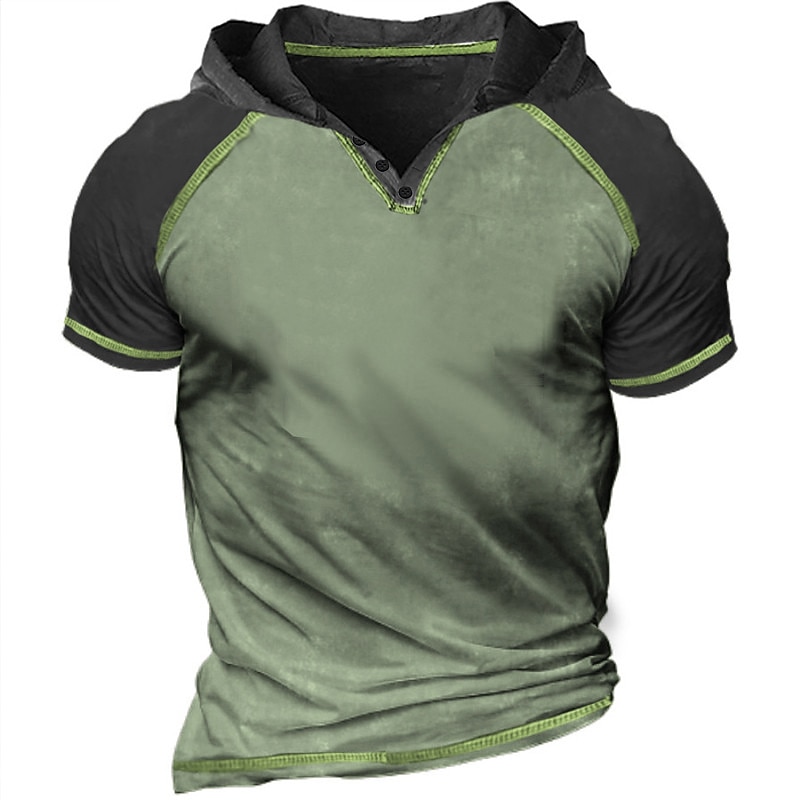 Men's T Shirt Tee Top Short Sleeves Hooded Summer Color Block Raglan Sleeve Fashion Designer Basic Patchwork Vacation Street Going out Blue Green Khaki Top Tee for Men3