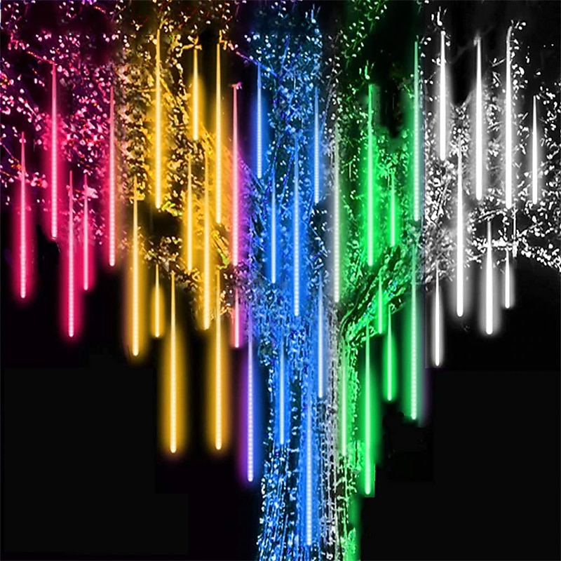 Christmas Lights Outdoor Meteor Shower Lights Falling Star Lights 30cm/50cm/80cm 8 Tubes LED Icicle Snow Lights Raindrop Lights for Xmas Tree Halloween Holiday Party Decoration4